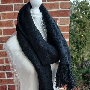 Black Fringed Sweater-Knit Scarf